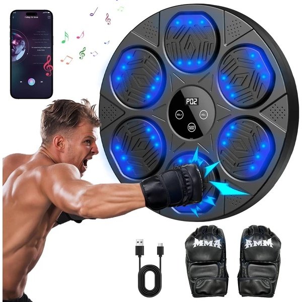 Smart Bluetooth Boxing Machine for Adults – Wall-Mounted Musical Boxing Target with Gloves for Home & Office Fitness